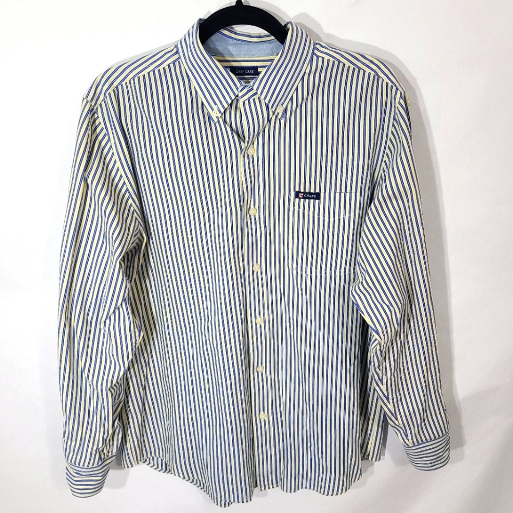 Chaps Men's Size Medium M Yellow White and Blue Striped Shirt Long Sleeve Top